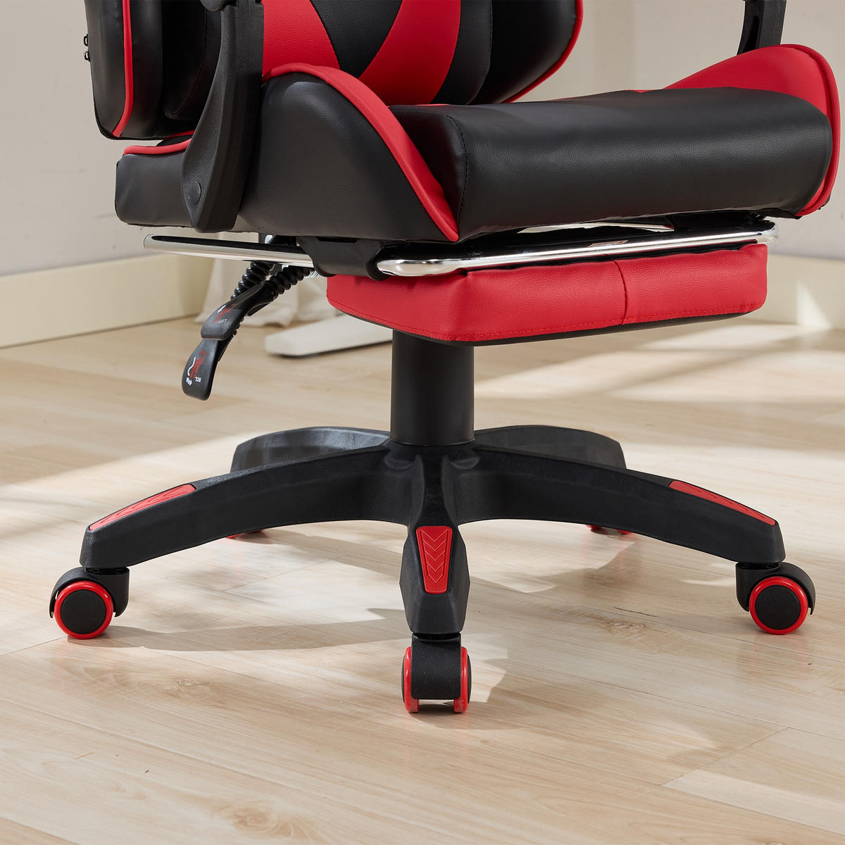 DREHSTUHL B64 / T58 / H116.5-126 cm, Rennsport-Design, gepolstertes PVC-Leder, höhenverstellbar und drehbar, Schwarz/Rot - Rot, Kunststoff (58/116.5/64.5cm) - Redom