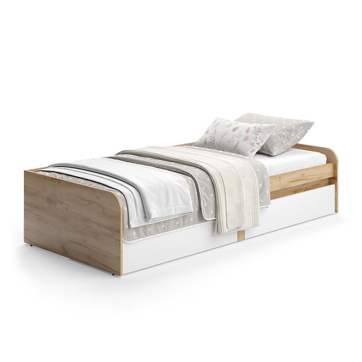 KINDERBETT Clario Weiß/Artisan 90x200 cm mit Matratze - Weiß/Eiche Artisan, Holzwerkstoff - Vicco