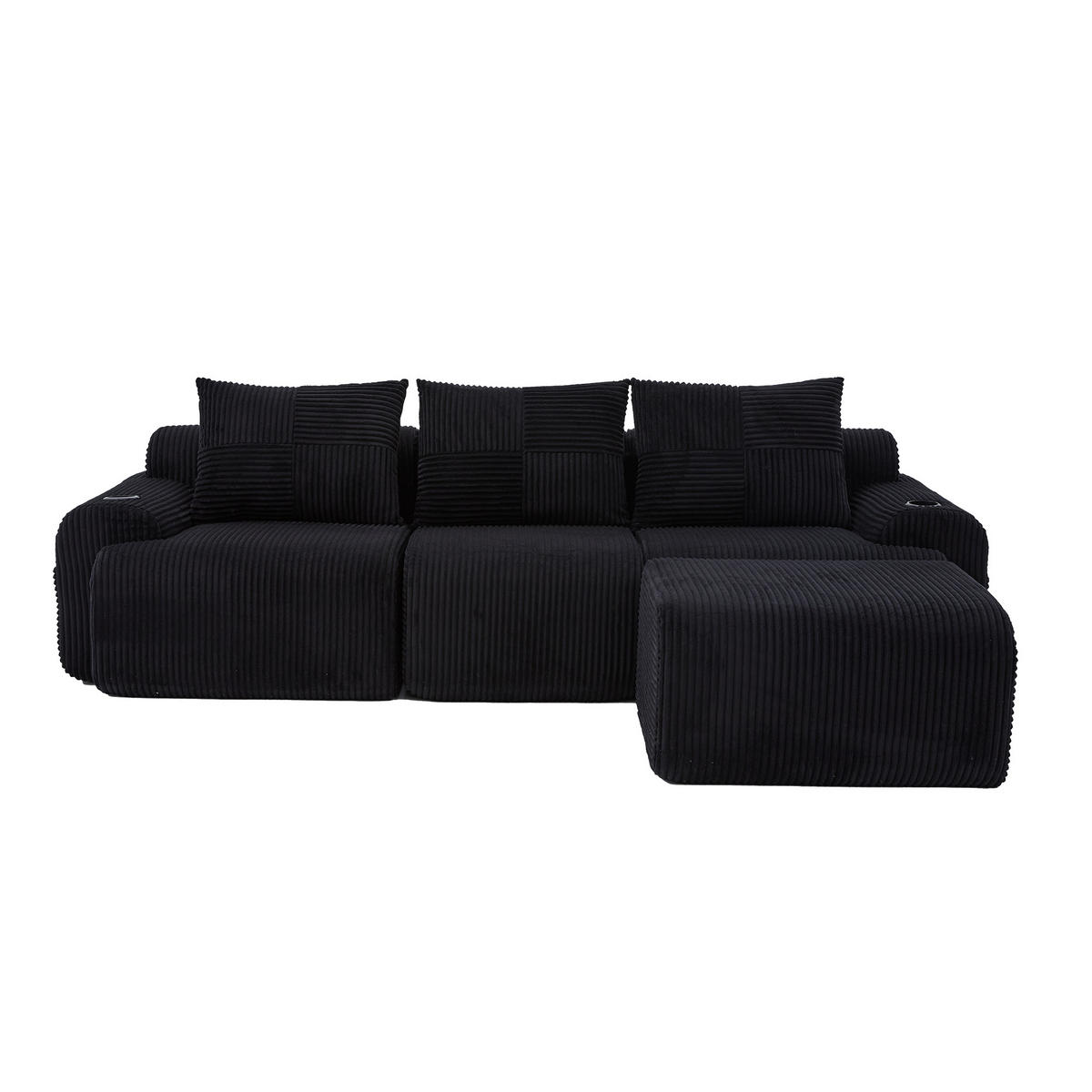 ECKSOFA 3-Sitzer Cordstoff Schwarz mit Hocker 268/174/80 cm - Schwarz, Textil (174/268cm) - Korfee