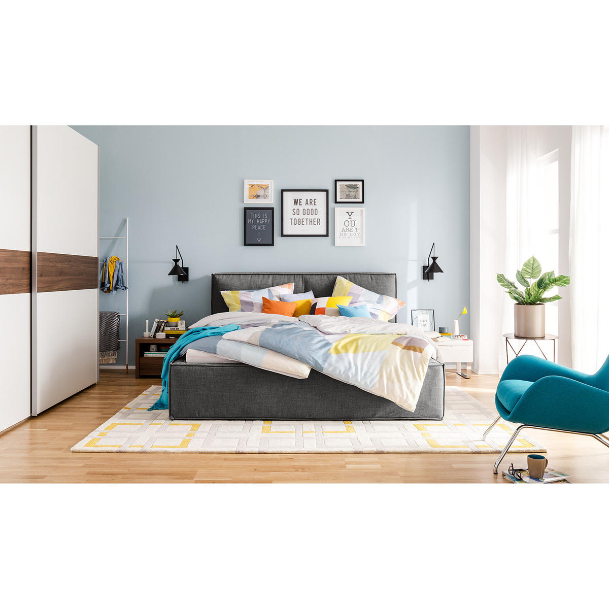 POLSTERBETT - Anthrazit, Textil (200/200cm) - home24