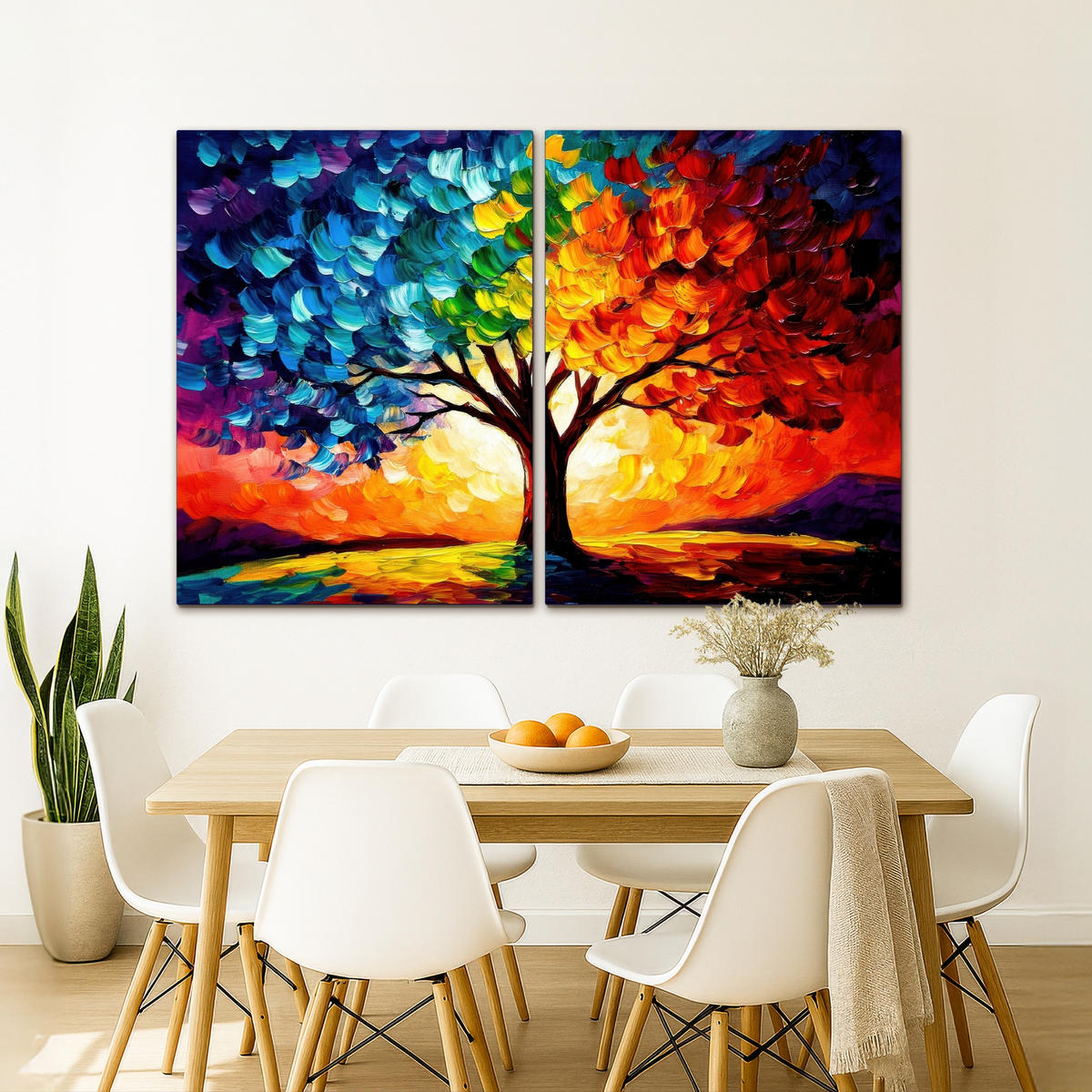LEINWANDBILD 2er Set Baum - Farbenfroh - Malerei-Look - Abstrakt 180x120 cm - Multicolor, Textil (180/120cm) - MuchoWow