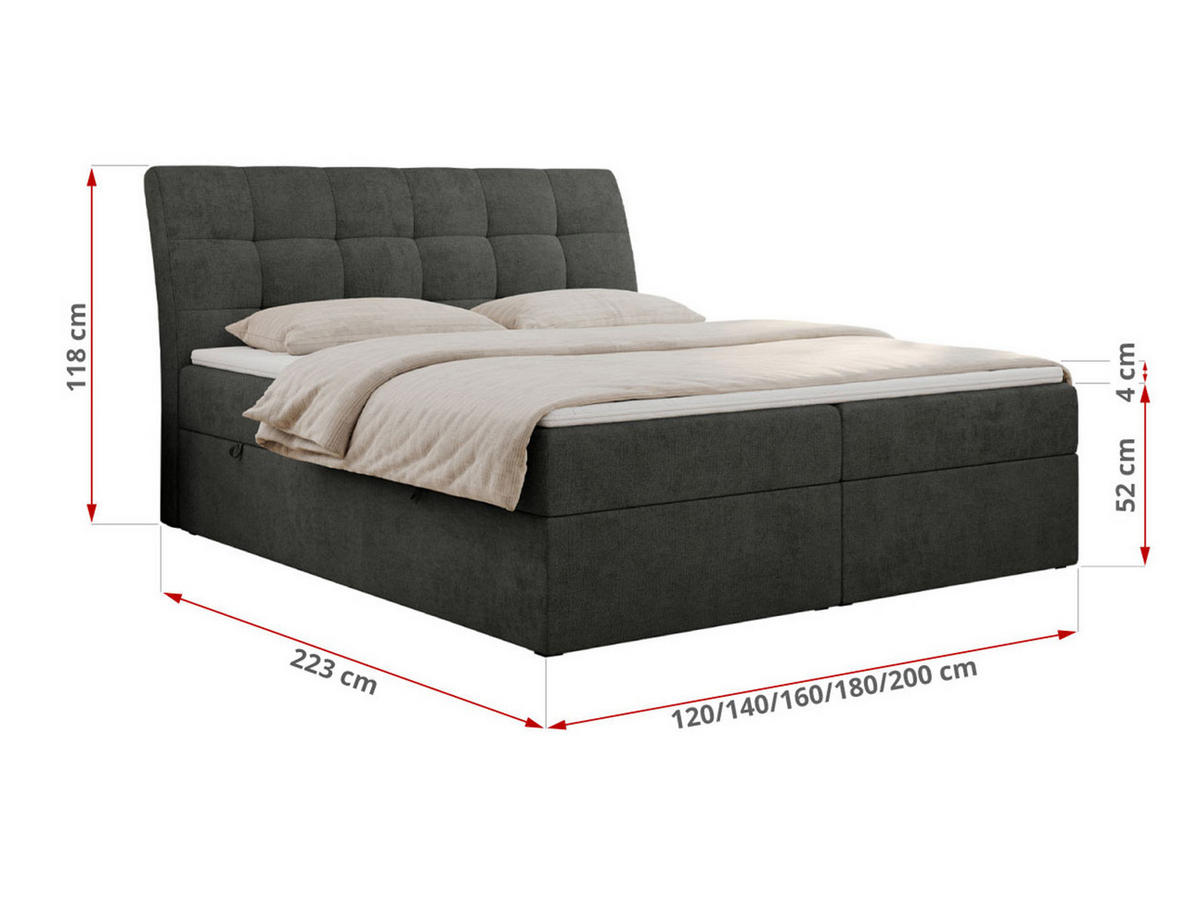 BOXBETT DIEGOS 140/200 Dunkelgrau Struktur - H3 - Dunkelgrau, Holz/Textil (140/200cm) - MKS
