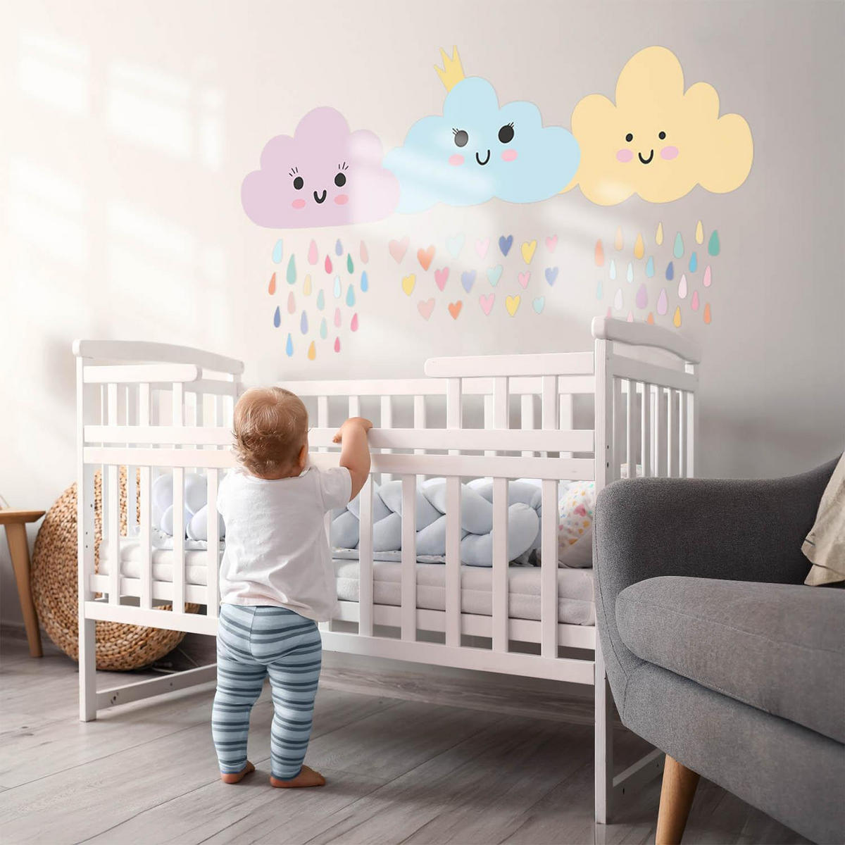 WANDAUFKLEBER 100x128cm - Lächelnde Wolken - Multicolor, Kunststoff (100/128/0.1cm) - Wallfluent