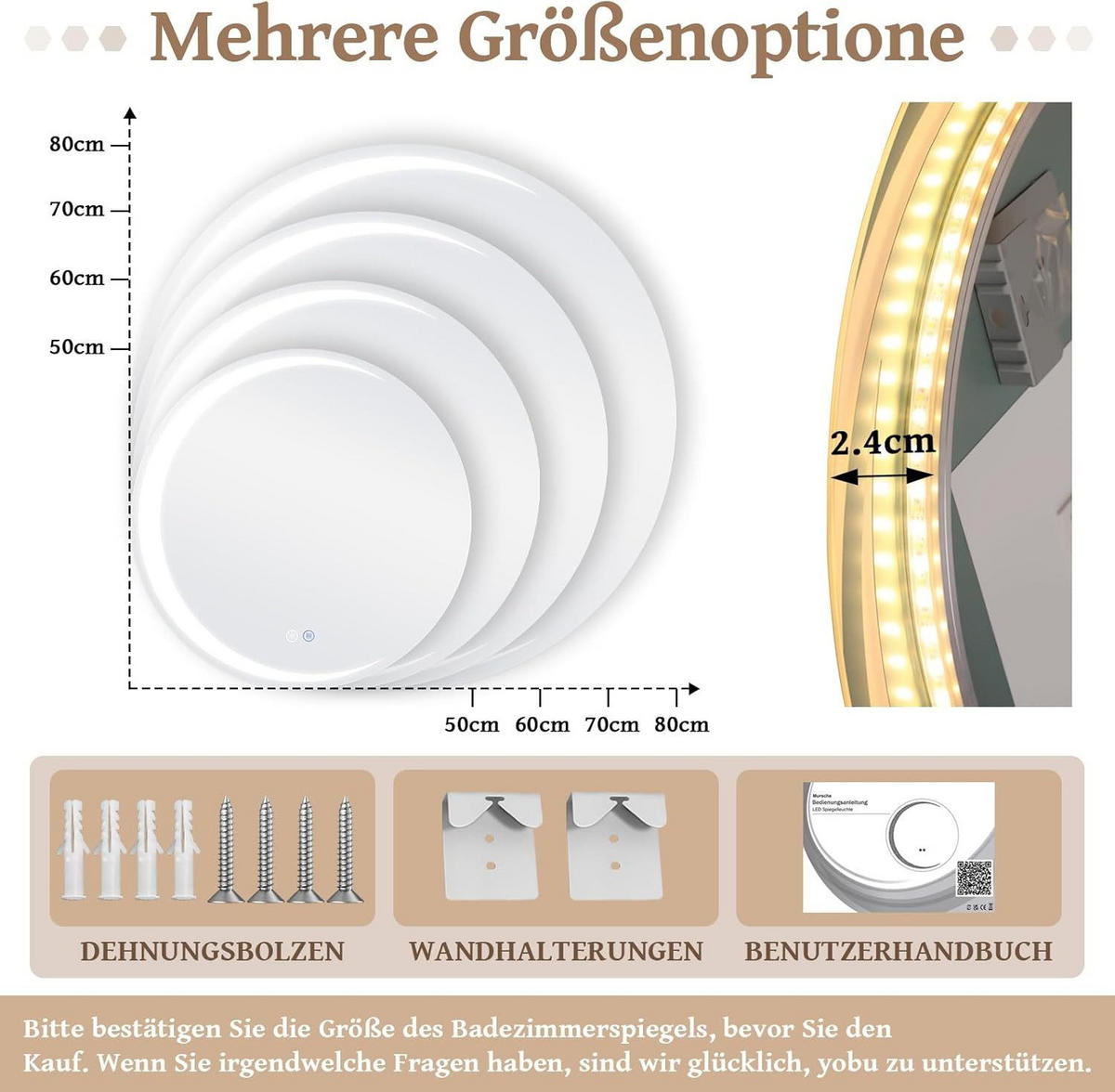 BADSPIEGEL Modern Linas 80/80/2.4 cm - Silberfarben, Metall (80/2.4/80cm) - ZMH