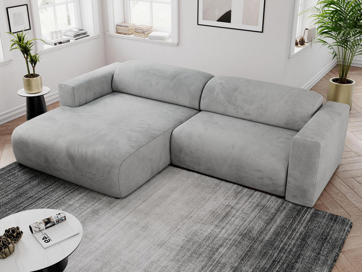 ECKSOFA PASADENA Hellgrau Velvet - Links Seite - Hellgrau/Schwarz, Kunststoff/Textil (288/180cm) - MKS