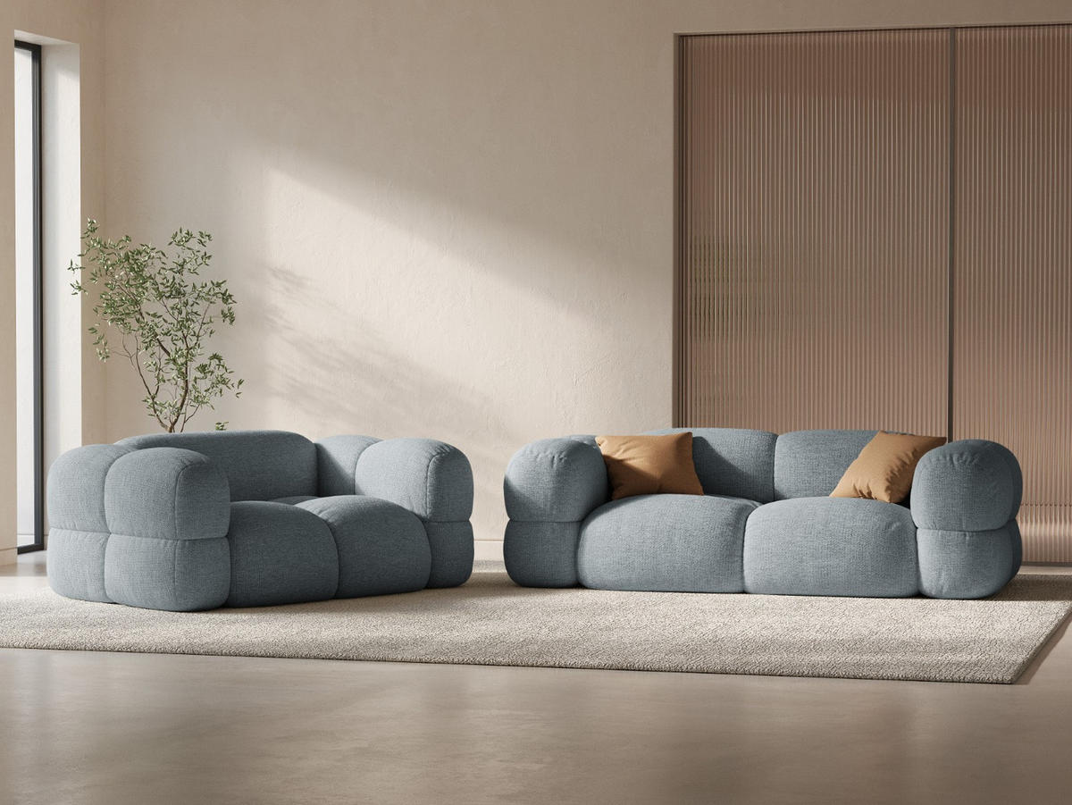 SOFA Loretto aus strukturiertem Stoff pastellblau 2 Sitzplätze - Pastellblau, Textil (100/68/180cm) - Cosmopolitan Design