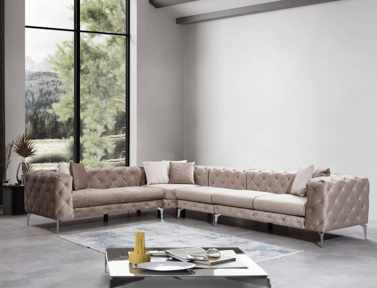 ECKSOFA mit großzügiger XXL Sitzfläche für die ganze Familie - Chromfarben/Beige, Holz/Textil (310/270cm) - myHomelando