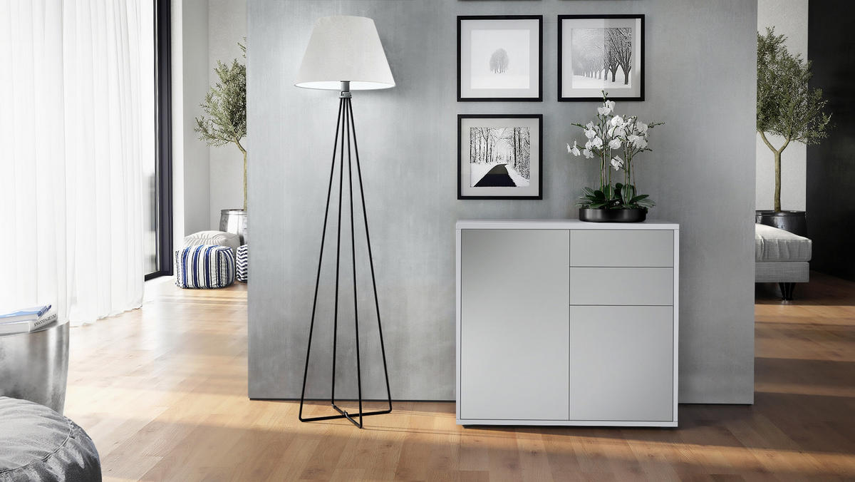 KOMMODE Ben Front in Hellgrau Seidenmatt - Greige, Holzwerkstoff (79/74/36cm) - Vladon
