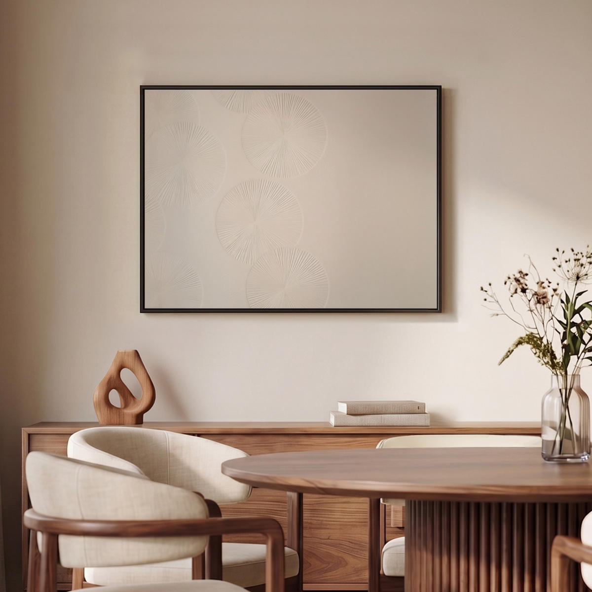 LEINWAND Bilder mit Rahmen - Japandi - Beige - Modern - 70x50 - Ecru, Textil (70/50cm) - MuchoWow