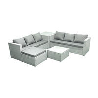 GARTENMÖBEL-SET mit Kissen Polyrattan Hellgrau-Mix 7-Sitzer - Hellgrau/Grau, Glas/Kunststoff - Fimous