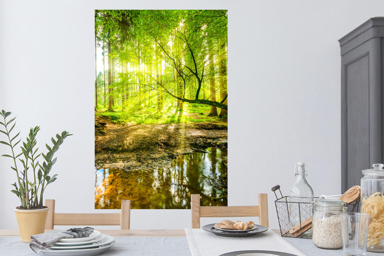 WANDTATTOO Wald - Landschaft - Wasser - Bäume - Sonne - Grün - Natur 80x120 cm - Grün, Kunststoff (80/120/0.1cm) - MuchoWow