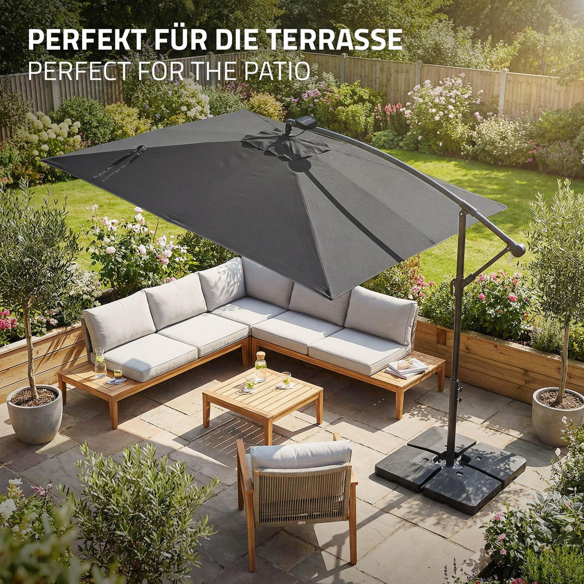 AMPELSCHIRM Ø 330 cm in Anthrazit aus Aluminium mit LED-Solar - Anthrazit, Metall (330/330cm) - ML-DESIGN