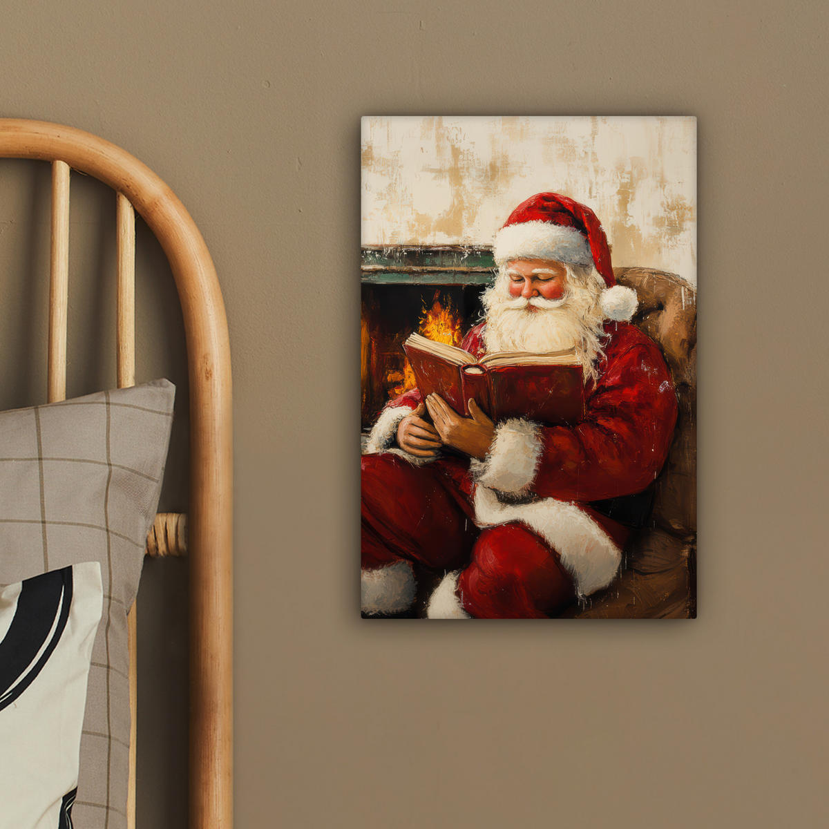 LEINWANDBILD Weihnachten - Weihnachtsmann - Winter - Open Fireside 20x30 cm - Dunkelrot, Textil (20/30cm) - MuchoWow