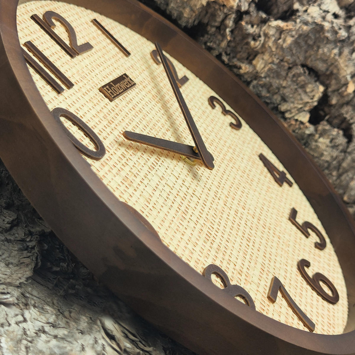WANDUHR Holz BOHO Rattan PENZBERG (FUNK) Loft Wand Uhr, braun - Dunkelbraun, Holz/Kunststoff (30/30/4.8cm) - Holzwerk