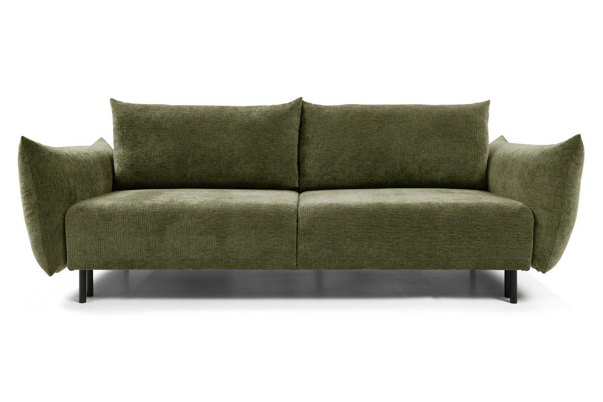 BETTSOFA UNO Grün Chenille-Stoff mit Schlaffunktion - Grün, Holz (240/90/108cm) - MASSENO