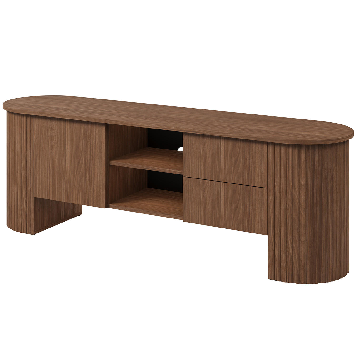 TV STOLEK Carlo s 1 dvířky, 2 zásuvkami a rýhovanými boky, 180 cm, ořech - barva vlašského ořechu, kompozitní dřevo (180/60/45cm) - Beautysofa