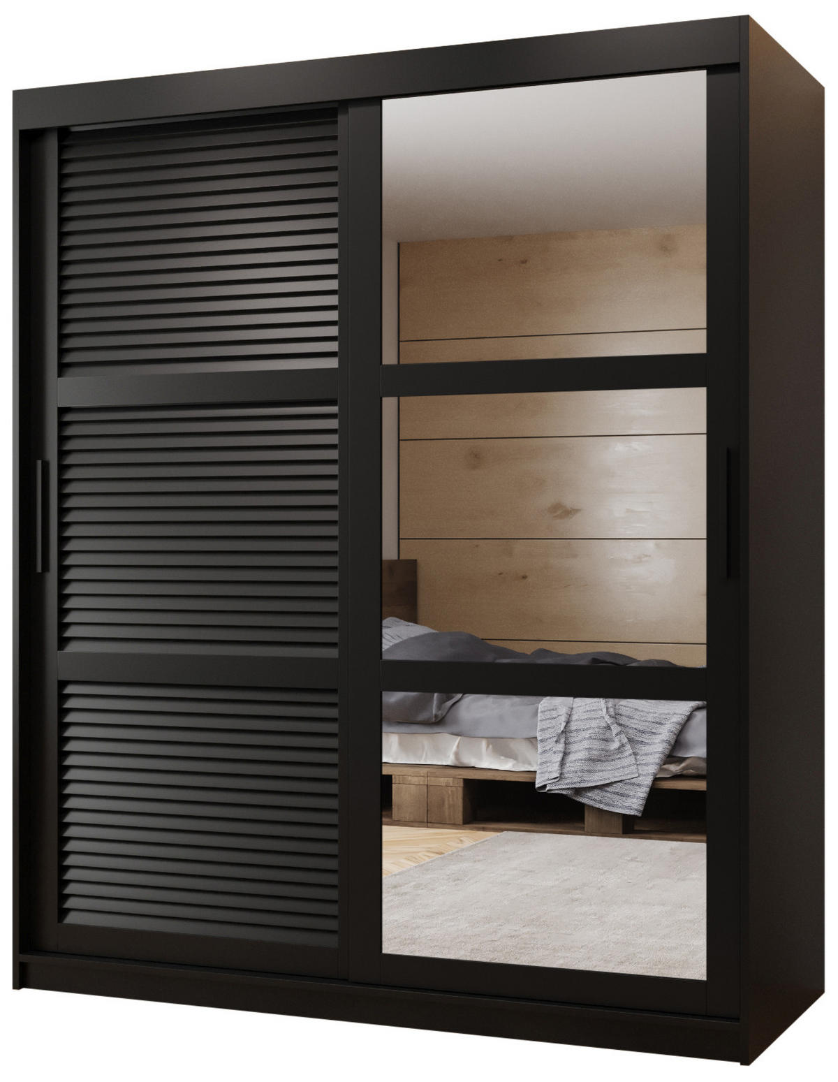 SCHWEBETÜRENSCHRANK 200/150/62 2-türig - Schwarz, Holz/Kunststoff (150/200/62cm) - MÖBEL KRYSPOL