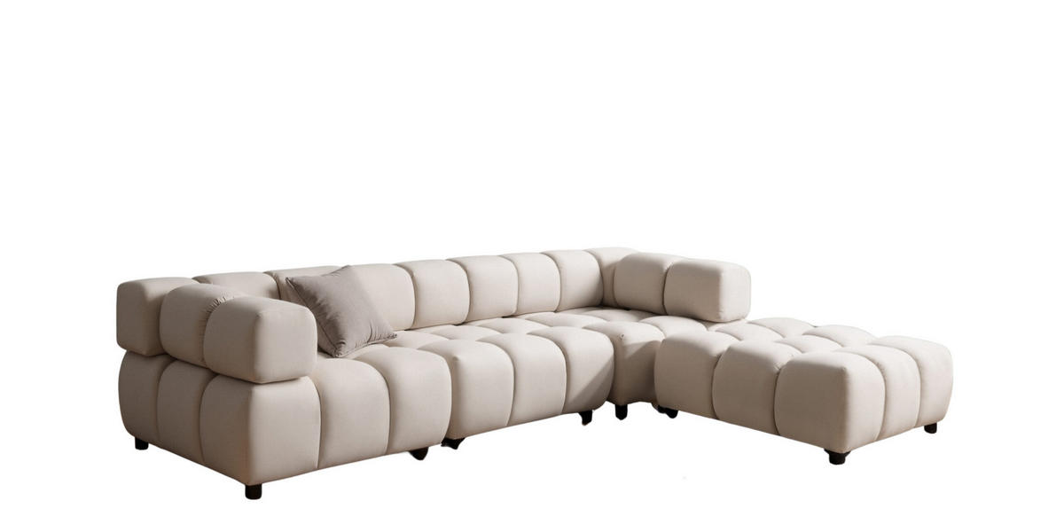 Ecksofa L-Form Bolla, stoff Bluvel, Creme, Rechts - Creme, Holz (288/192cm) - Kaiser Möbel