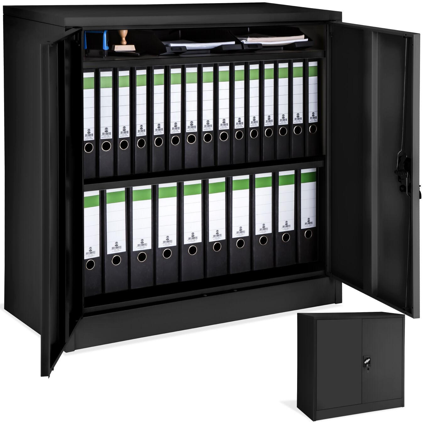 AKTENSCHRANK ,90 x 40 x 90 cm,schwarz - Schwarz, Metall (40/90/90cm) - tectake