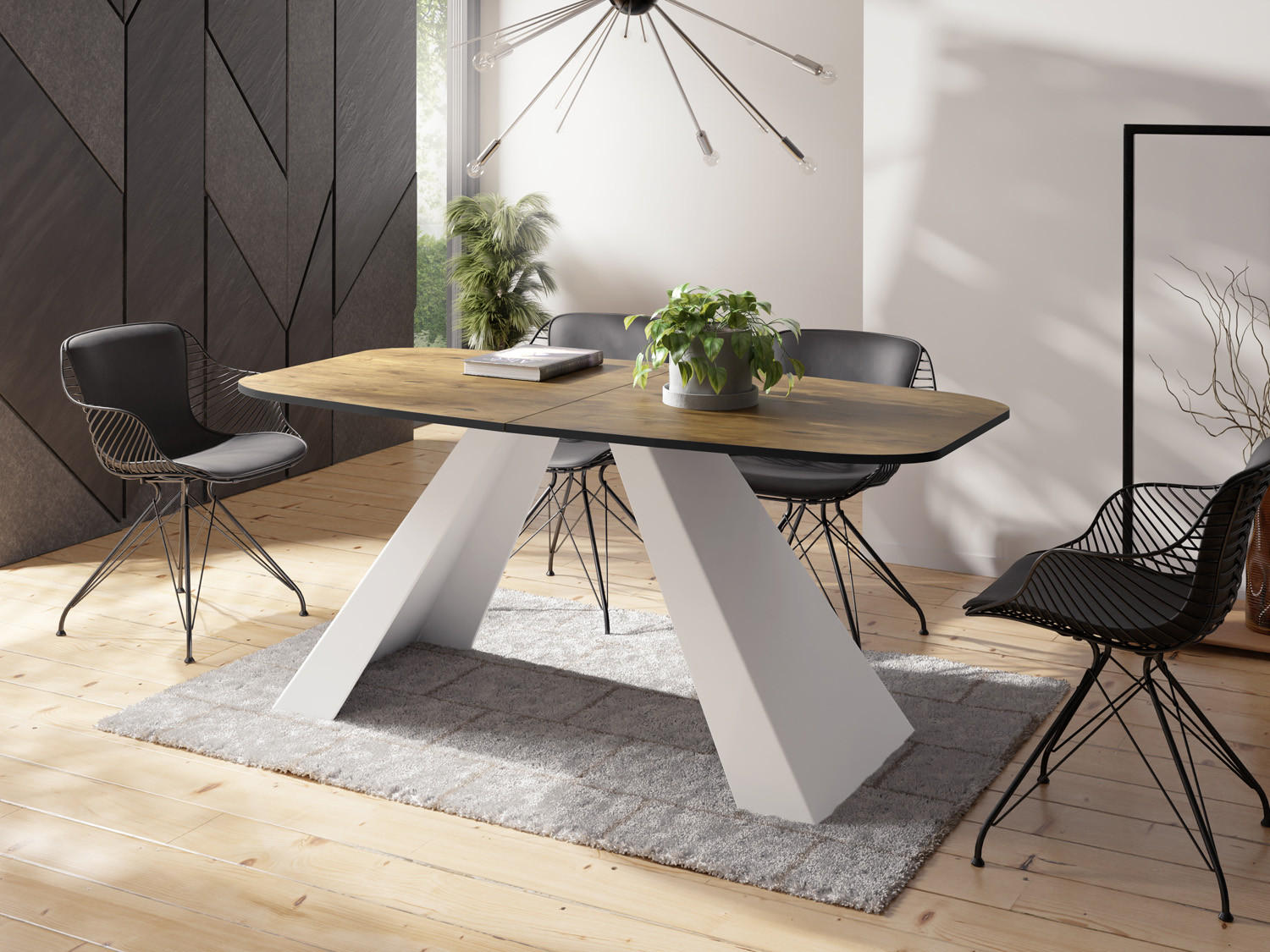 ESSTISCH Monte Weiß rechteckig ausziehbar, Lancelot Eiche 180-220/90/76 cm - Eichefarben/Weiß, Holzwerkstoff/Metall (180/90/76cm) - WFL GROUP