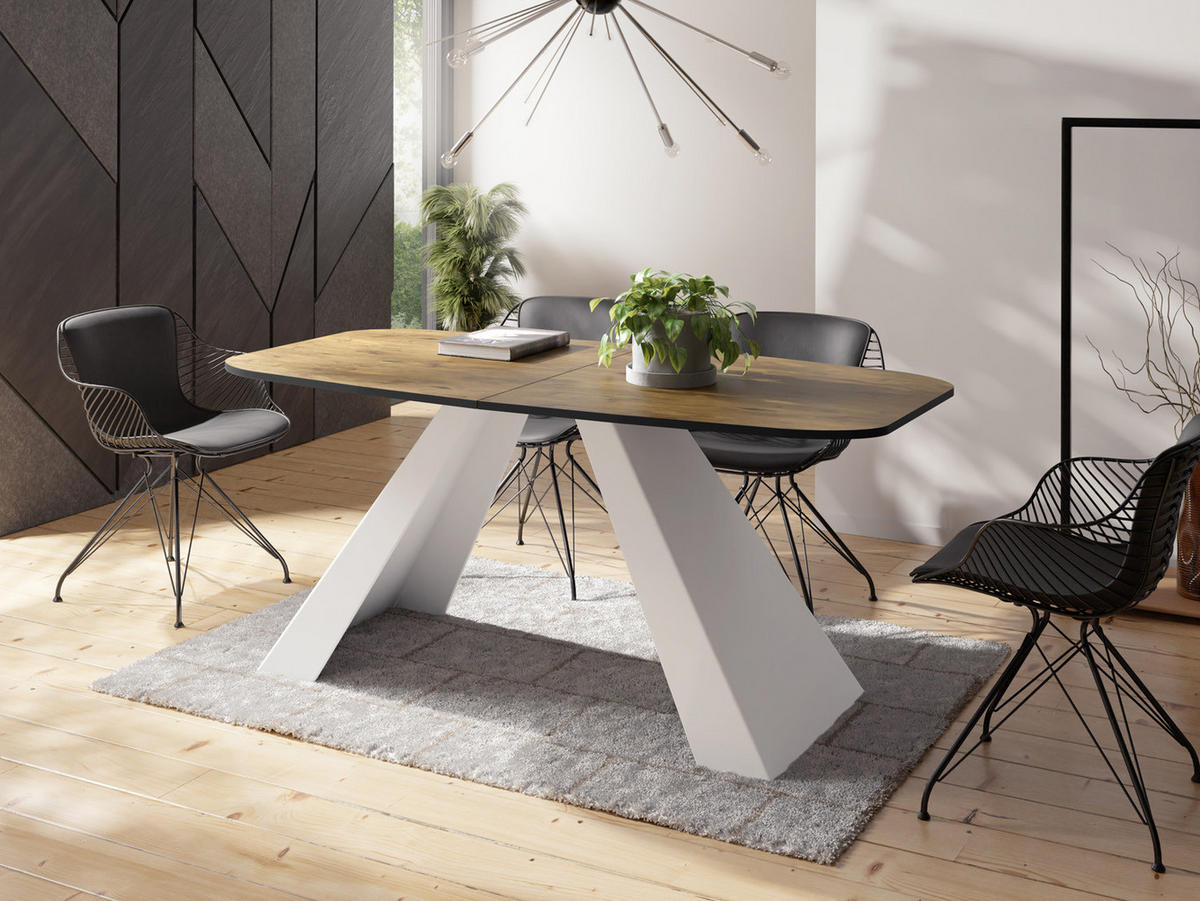 ESSTISCH Monte Weiß rechteckig ausziehbar, Lancelot Eiche 160-200/80/76 cm - Eichefarben/Weiß, Holzwerkstoff/Metall (160/80/76cm) - WFL GROUP