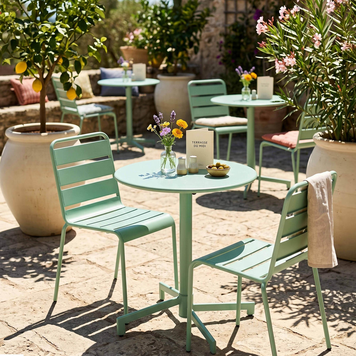 BISTROTISCH, Salbeigrün - Grün, Metall (70/70/72cm) - Oviala