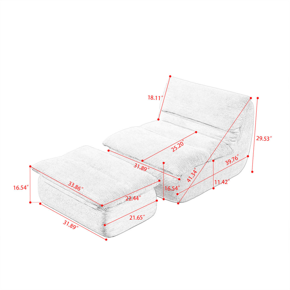 LIEGESESSEL 81/101/75 cm Grün mit Fußhocker Ergonomische Unterstützung für Wohnzimmer - Grün, Textil (101/75/81cm) - OKWISH