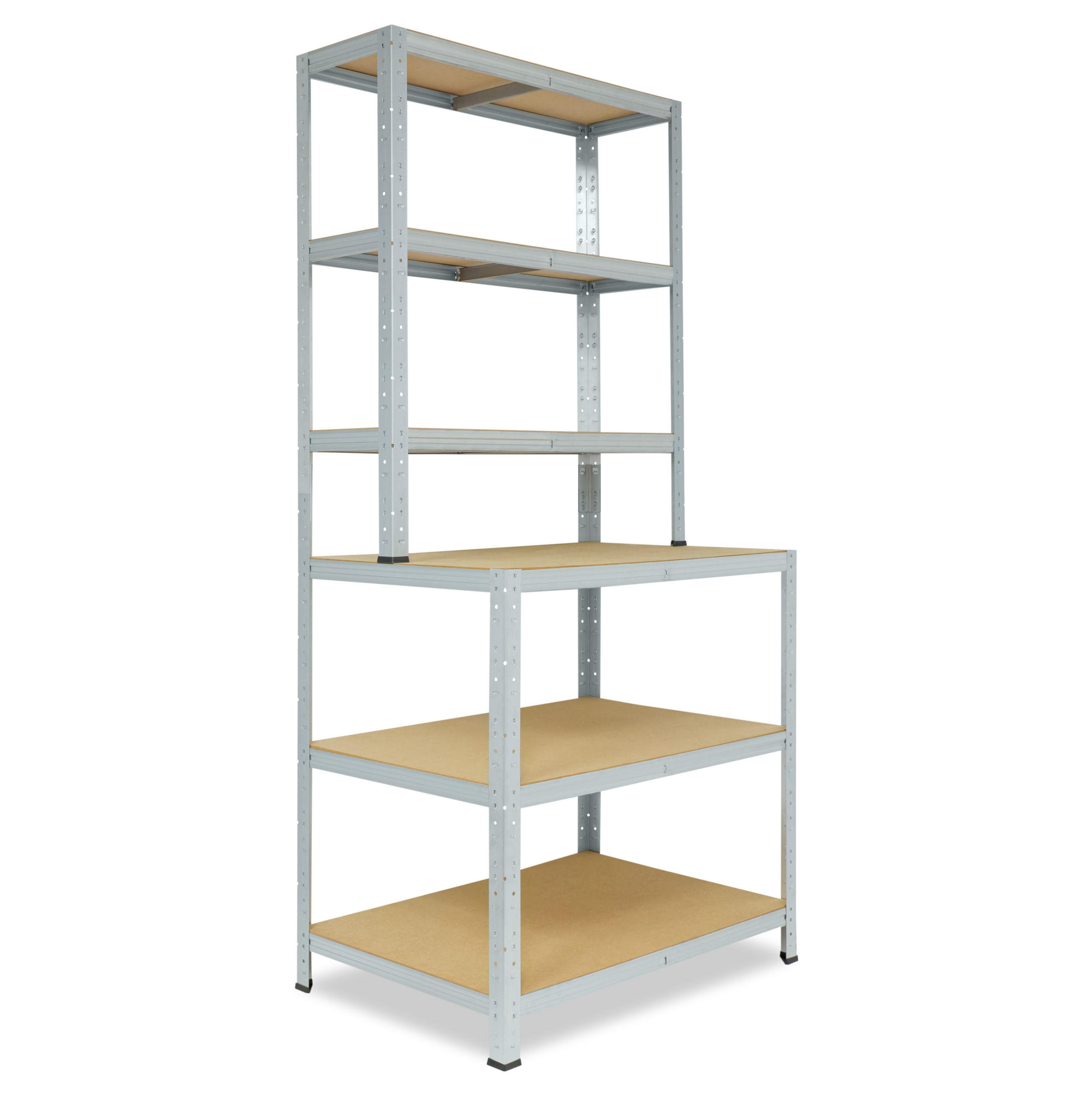 WERKBANK Regal HOME 190x80x60 cm in verzinkt mit 6 Böden und 145 kg Traglast pro Boden - Silberfarben, Metall (80/190/60cm) - shelfplaza
