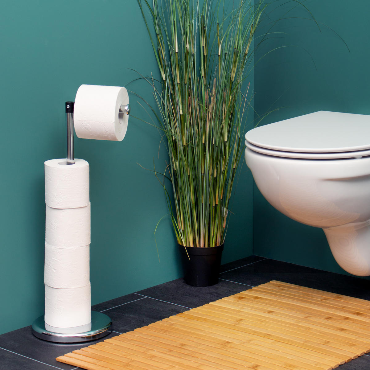 STAND-WC-ROLLENHALTER, silber - Chromfarben, Metall (19/55/19cm) - bremermann