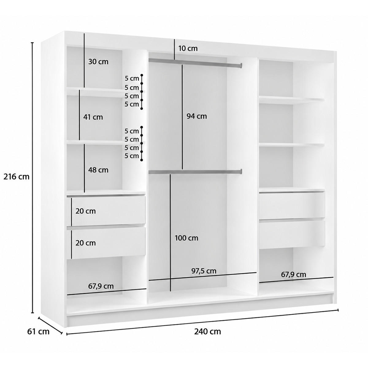 KLEIDERSCHRANK Lumil 240 cm Nussbaum Warmia 4 Schubl. Griffe schwarz - Nussbaumfarben, Holzwerkstoff (240/216/61cm) - KS Home Concept