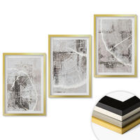 WANDBILDER 3er Set - 40x60 cm Goldrahmen - Graue Holzmaserungsmuster - Goldfarben, Kunststoff (40/60cm) - ArtPrintCave