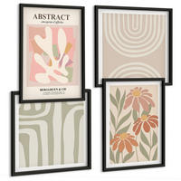 BILDER SET 4er Set - 50x50 cm & 40x60 cm Schwarzer Rahmen - Abstrakte Pflanzenformen - Schwarz, Kunststoff (50/50cm) - TULUP