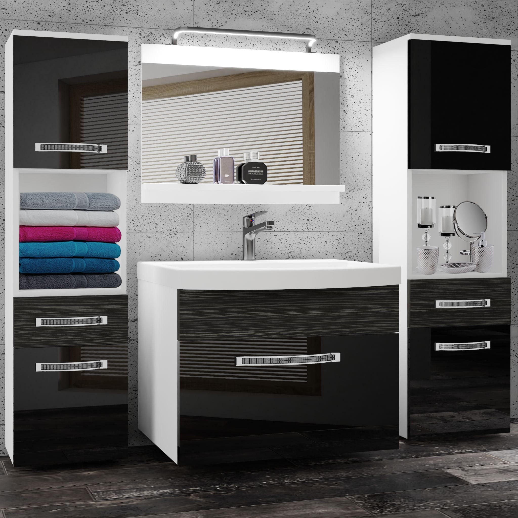 BADMÖBEL Badezimmer Schwarz Ebenholz Royal Glänzend Matt - Schwarz Hochglanz, Holz (140/113/40cm) - B BELINI GROUP
