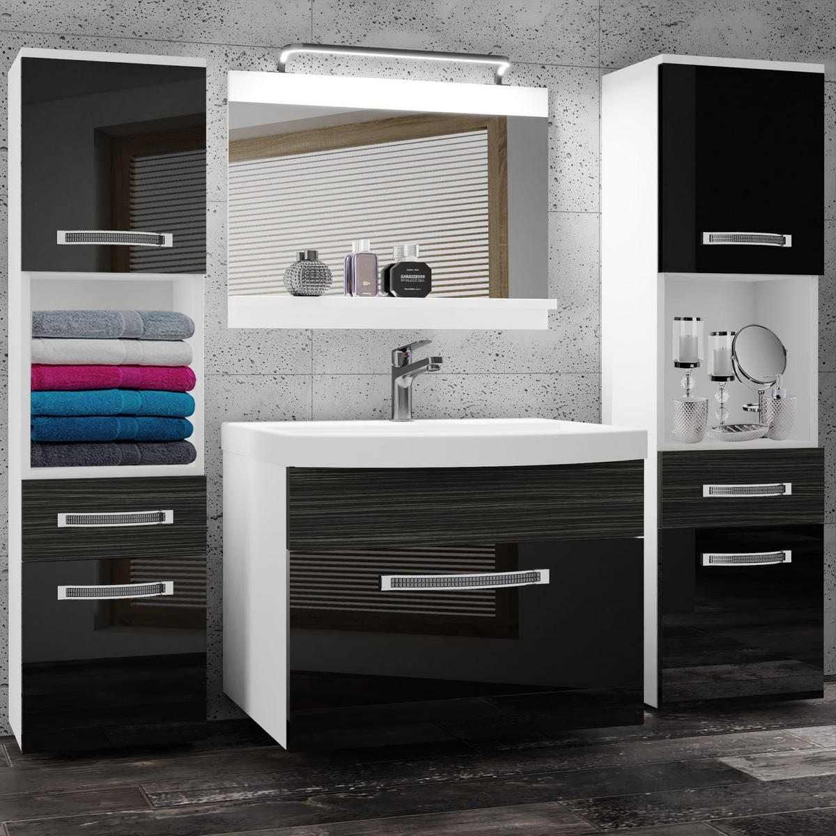 BADMÖBEL Badezimmer Schwarz Ebenholz Royal Glänzend Matt - Schwarz Hochglanz, Holz (140/113/40cm) - B BELINI GROUP