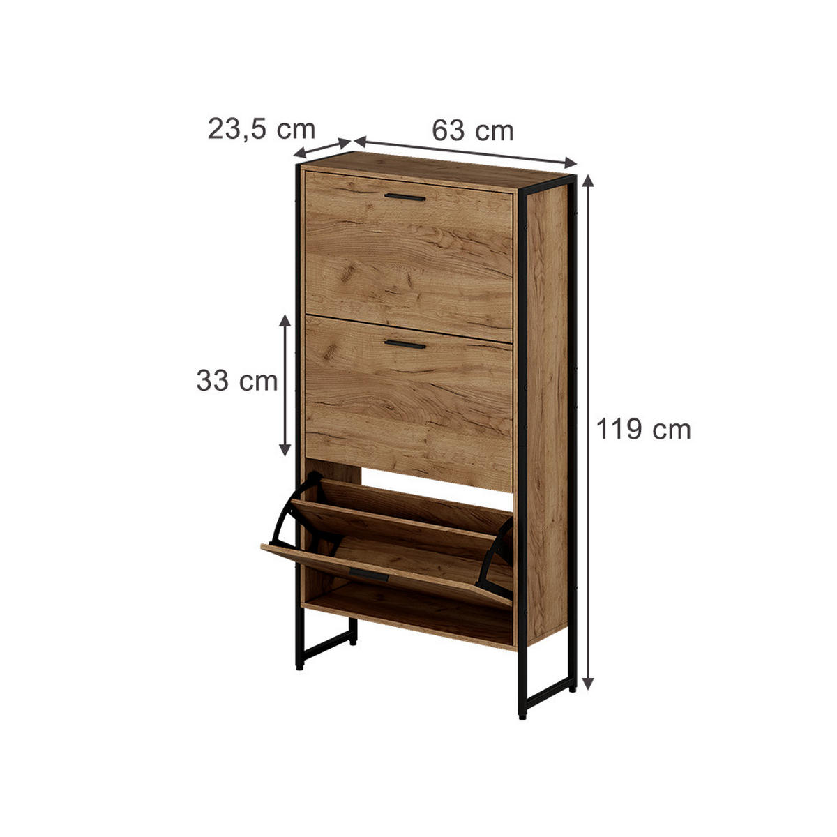 BOTNÍK NA BOTY Folda Dub Goldkraft/černá - černá/barva dubu, kompozitní dřevo (63/119/23.5cm) - Vicco