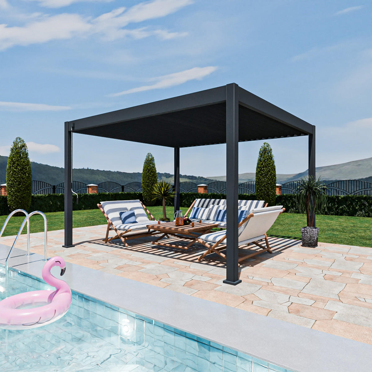 PERGOLA Terrassenüberdachung Superior Aluminium freistehend | 3,6 x 4 M | Lamellendach anthrazit - Anthrazit, Metall (400/255/360cm) - PergoLine