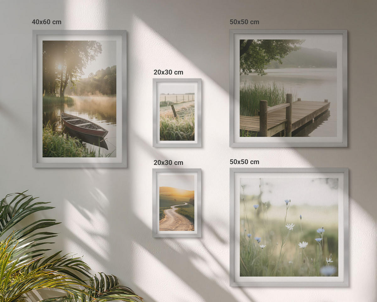 BILDER SET 5er Set - 50x50 cm & 20x30 cm & 40x60 cm Silberner Rahmen - Libellen im Gras, Wassermalerei - Silberfarben, Kunststoff (40/60cm) - TULUP