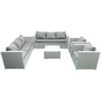 GARTENMÖBEL-SET mit Kissen Polyrattan Hellgrau-Mix 8-Sitzer - Hellgrau/Grau, Glas/Kunststoff - Fimous