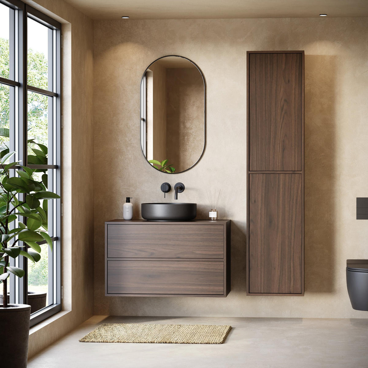 BADEZIMMERSCHRANK Mali mit 2 Türen Walnuss Braun - 38 x 33 x 160 cm - Walnussfarben, Holz (33/170/38cm) - Badplaats