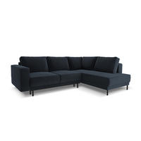 AUSKLAPPBARES-ECKSOFA rechts Caro aus Samt dunkelblau 5 Sitzplätze - Dunkelblau, Textil (187/247cm) - Micadoni