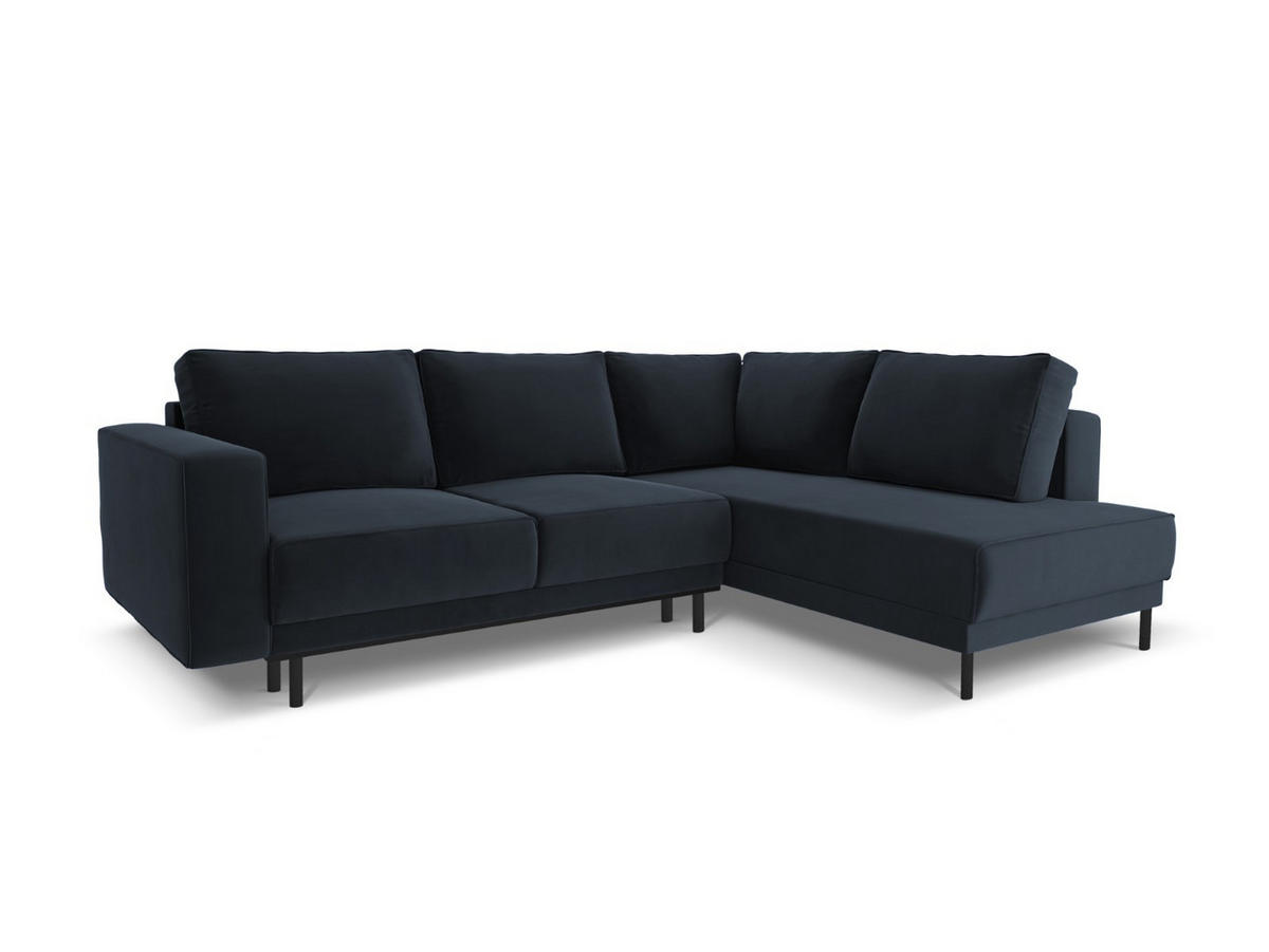 AUSKLAPPBARES-ECKSOFA rechts Caro aus Samt dunkelblau 5 Sitzplätze - Dunkelblau, Textil (187/247cm) - Micadoni
