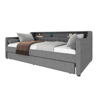 POLSTERBETT mit LED-Beleuchtung 90/200 cm mit Ausziehbett und USB - Grau, Textil (90/200cm) - BEAOK