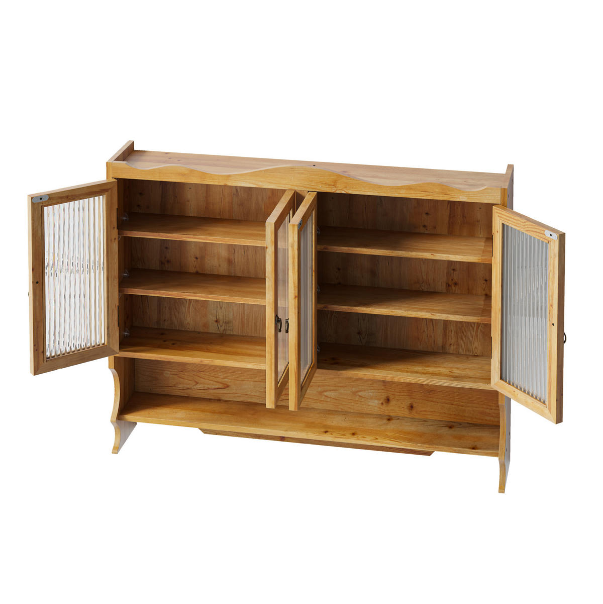 KÜCHENOBERSCHRANK 100/20/80 cm mit 4 Türen, offenen Haken und herausnehmbaren Böden, Massivholz und Glas, Natur - Naturfarben, Holz (100/80/20cm) - Redom
