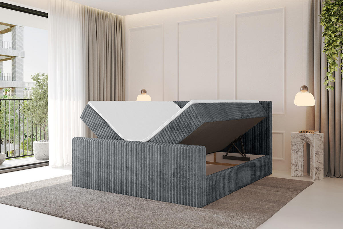 BOXBETT mit Matratze H4 und Lattenrost - TOLO-Z - 120x200 Cord - Dunkelgrau - Dunkelgrau, Holzwerkstoff (120/200cm) - ALTDECOR