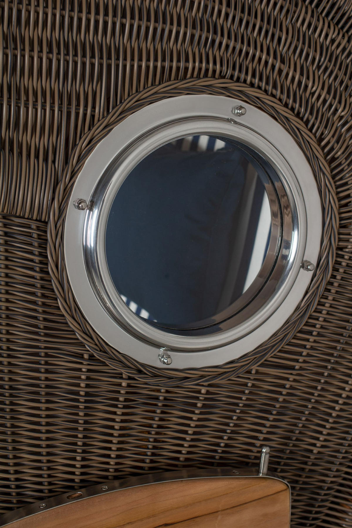 STRANDKORB Komplettset: Ammersee Single Teak Bullauge - PE grau - Modell 518 - Blau/Weiß, Holz/Kunststoff (96/165/80cm) - bene living