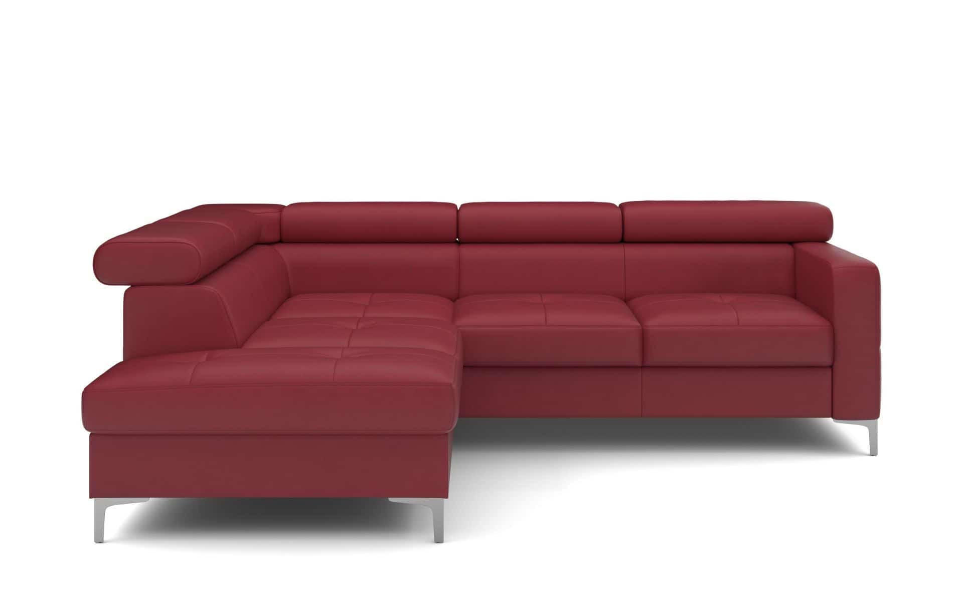 ECKSCHLAFSOFA aus Echtleder mit Schlaffunktion und Bettkasten - Chromfarben/Rot, Leder/Holz (242/207cm) - Cotta