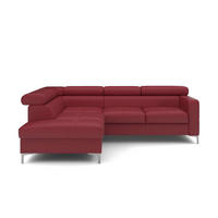 ECKSCHLAFSOFA aus Echtleder mit Schlaffunktion und Bettkasten - Chromfarben/Rot, Leder/Holz (242/207cm) - Cotta