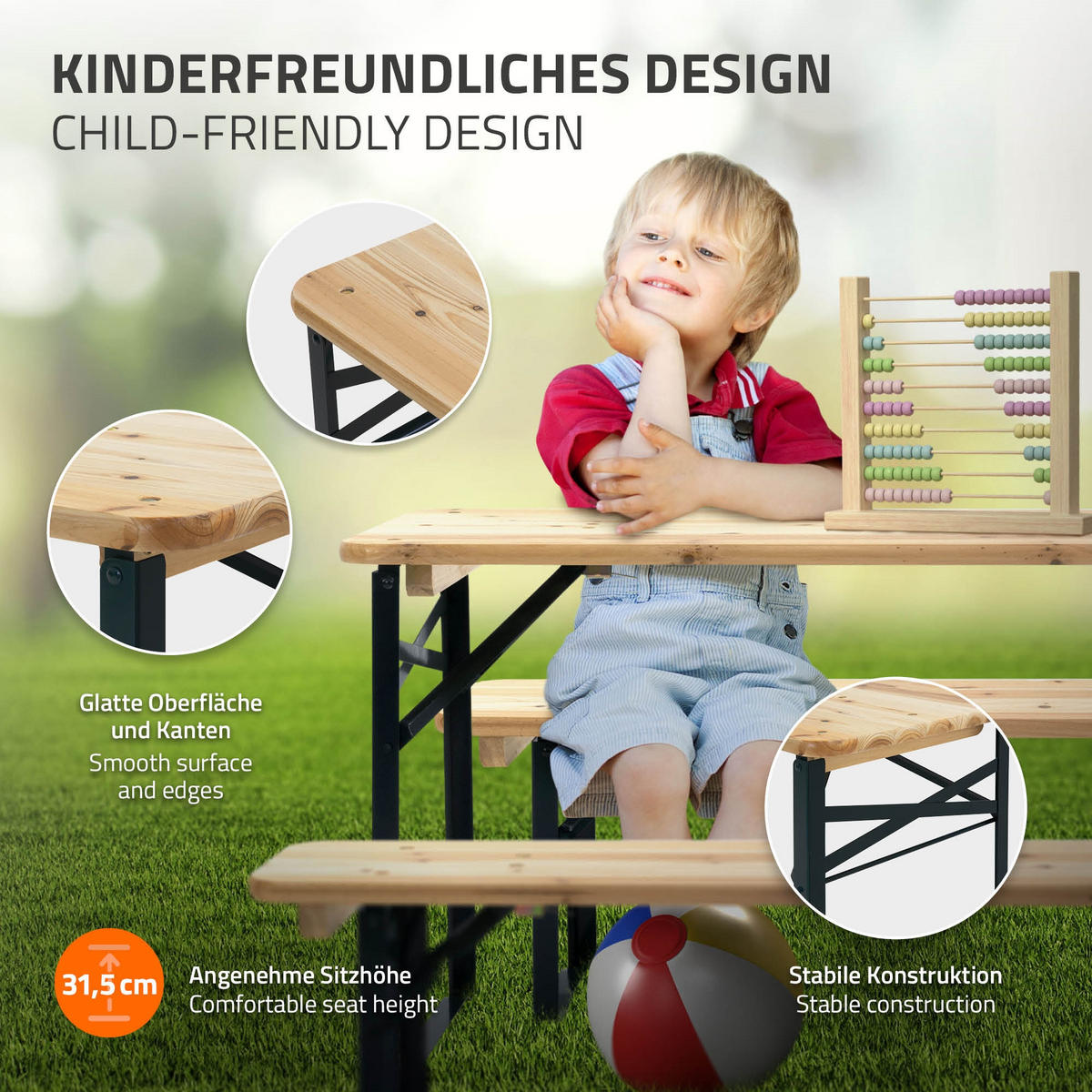 KINDERSITZGARNITUR OUTDOOR mit Stahlgestell Tannenholz Braun - Braun, Metall - ML-DESIGN
