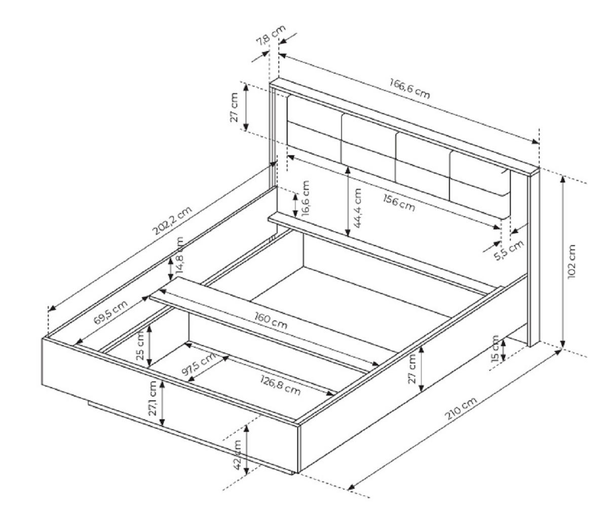 DOPPELBETT 160x200 Taviano mit Bettkasten, Metallrahmen - Eichefarben, Holz/Metall (160/200cm) - Emporius