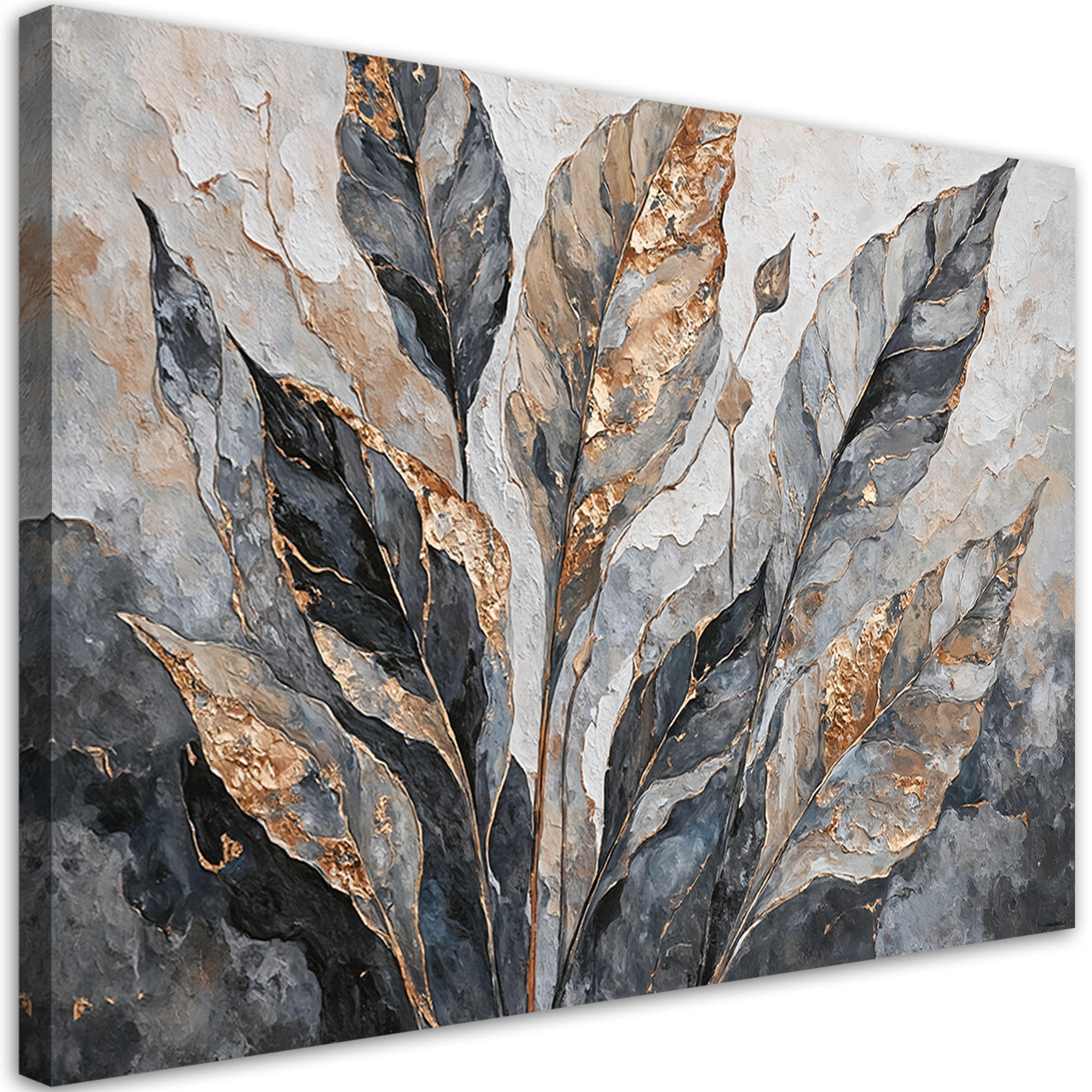 WANDBILD abstrakte blätter grau gold - Silberfarben, Textil (60/40cm) - Feeby